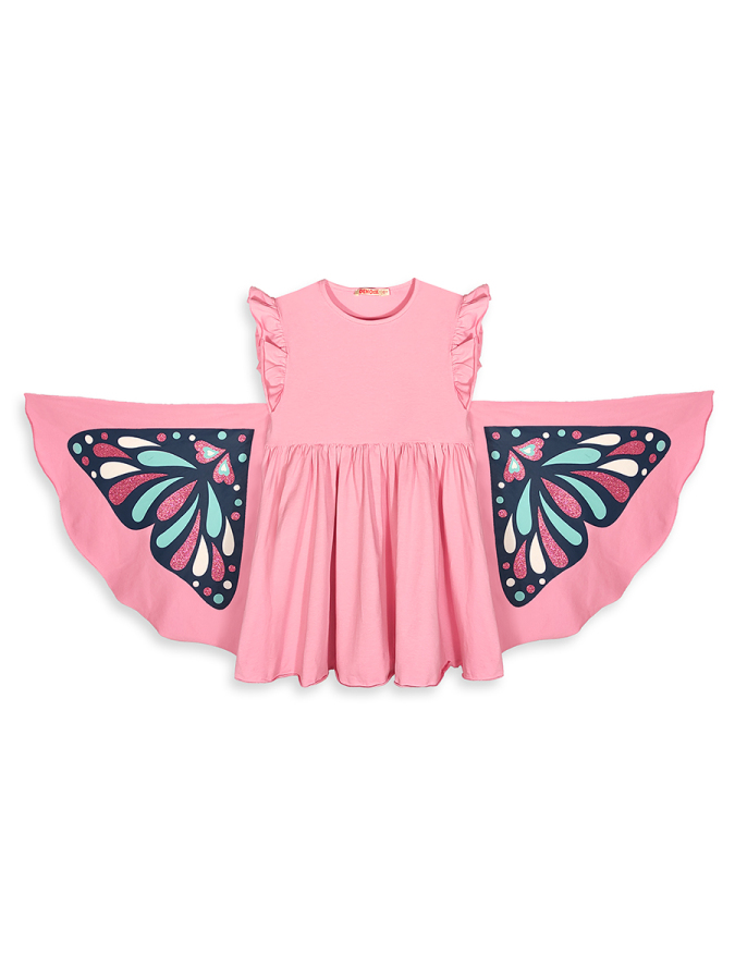 Girls Dress Terry Cotton Pink Butterfly - 4