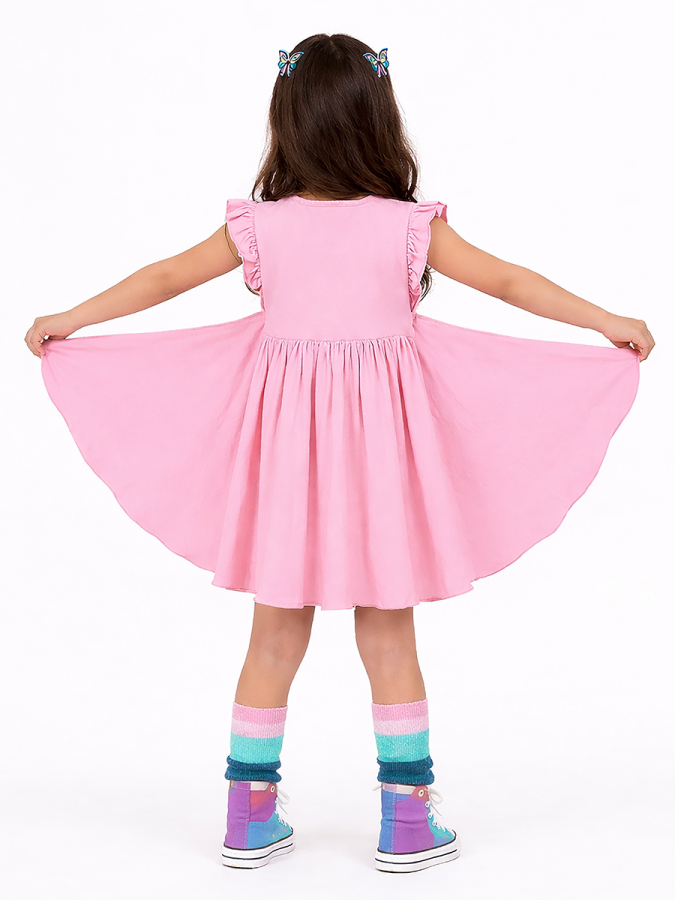 Girls Dress Terry Cotton Pink Butterfly - 2