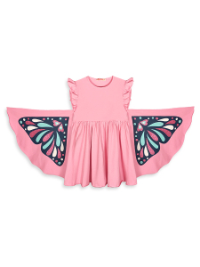 Girls Dress Terry Cotton Pink Butterfly - 4
