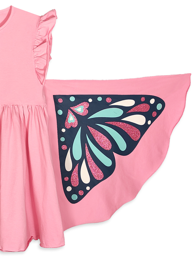 Girls Dress Terry Cotton Pink Butterfly - 6