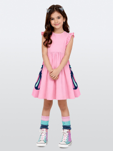 Girls Dress Terry Cotton Pink Butterfly - 6