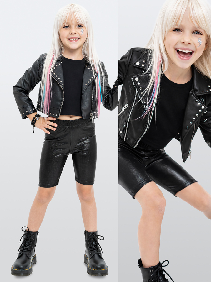 Girls Leggings Above Knee Black Foil - 1