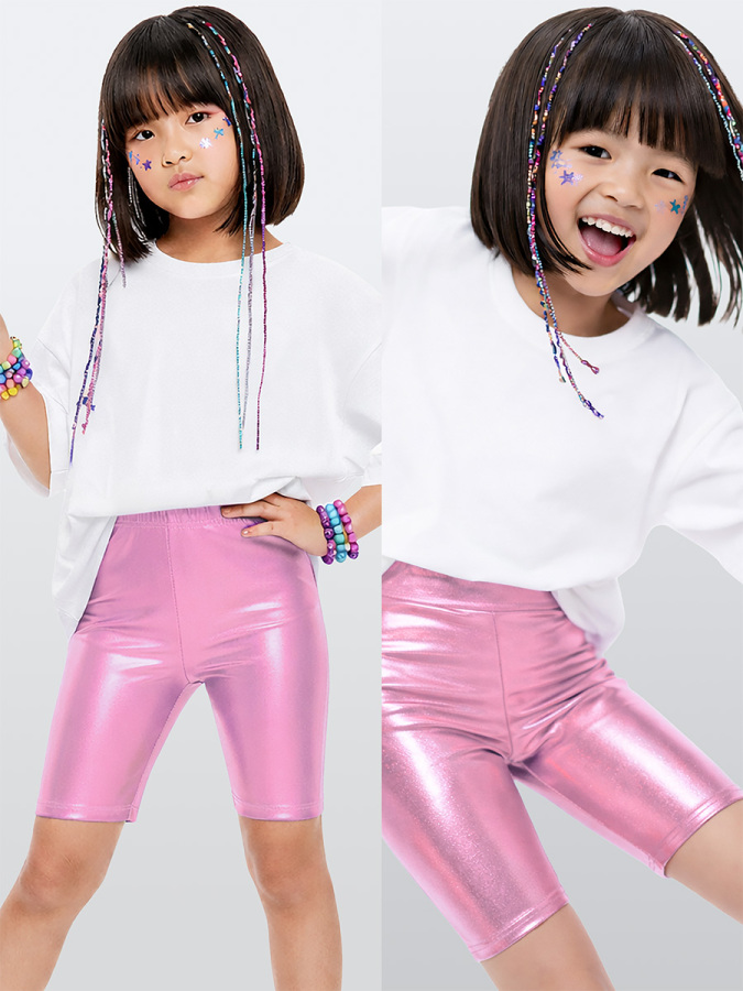 Girls Leggings Above Knee Pink Foil - 1