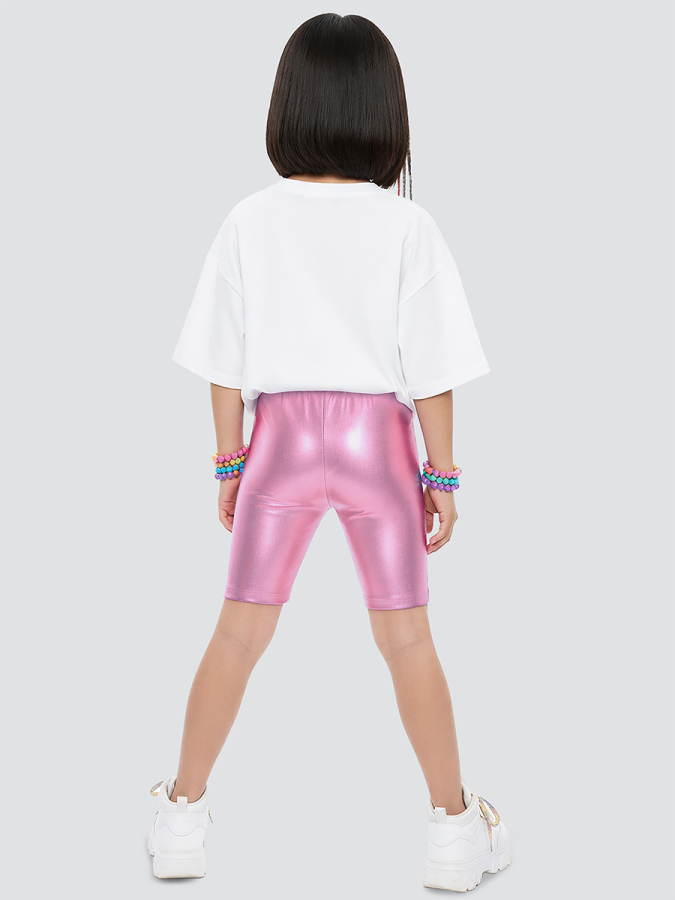 Girls Leggings Above Knee Pink Foil - 2
