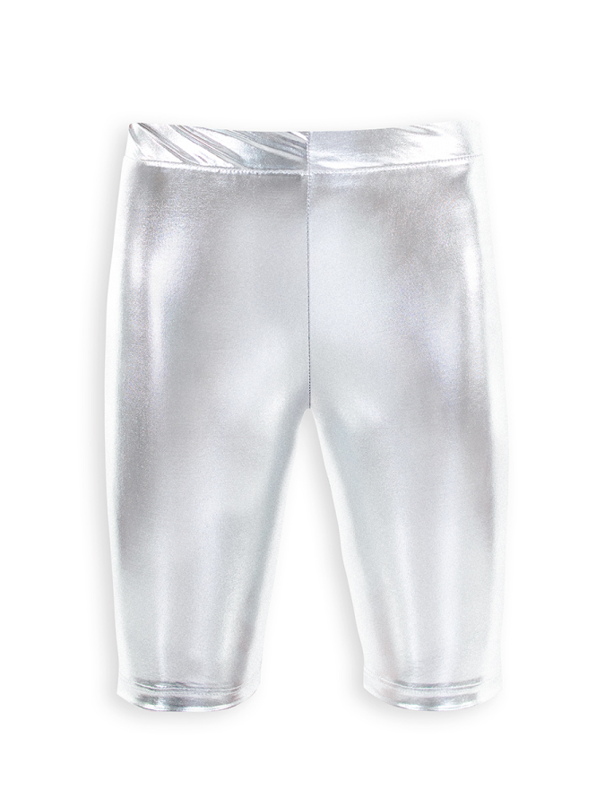 Girls Leggings Above Knee Silver Grey Foil - 4