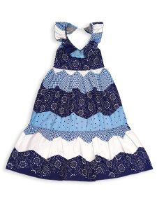 Girls Navy Blue White Dress %100 Cotton - 4