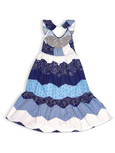 Girls Navy Blue White Dress %100 Cotton - 5