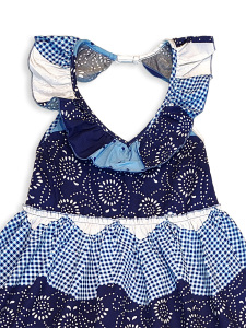Girls Navy Blue White Dress %100 Cotton - 6