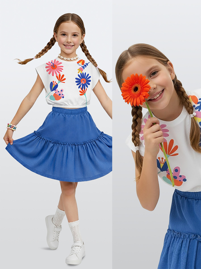 Girls Set Crop Top&Skirt Floral - 1