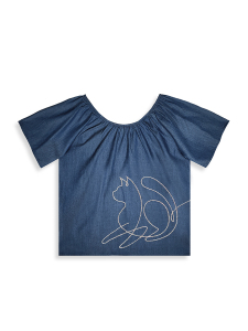 Girls Set Denim Look Silver Cat - 7