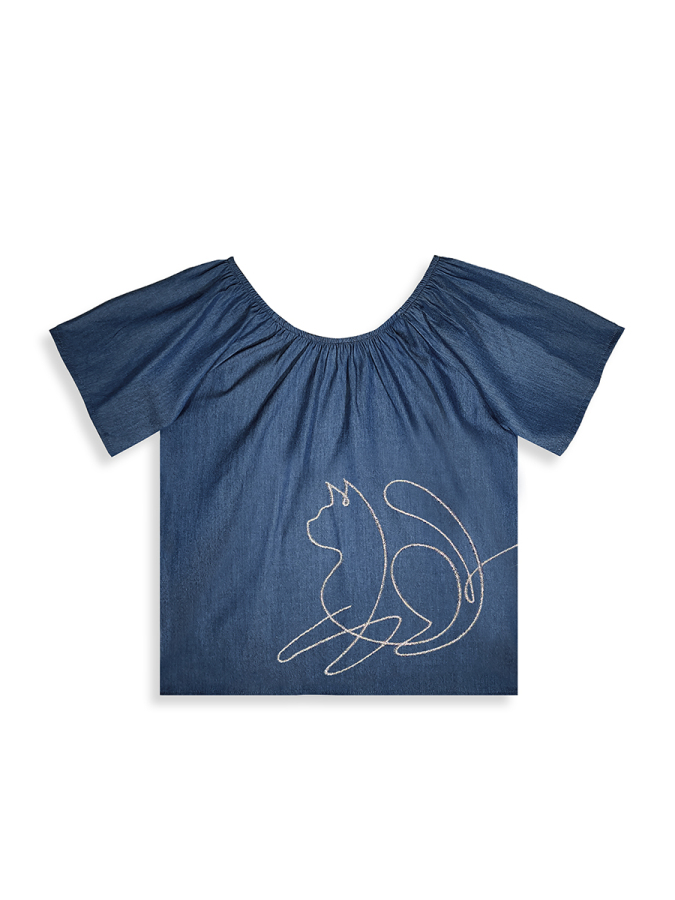 Girls Set Denim Look Silver Cat - 7