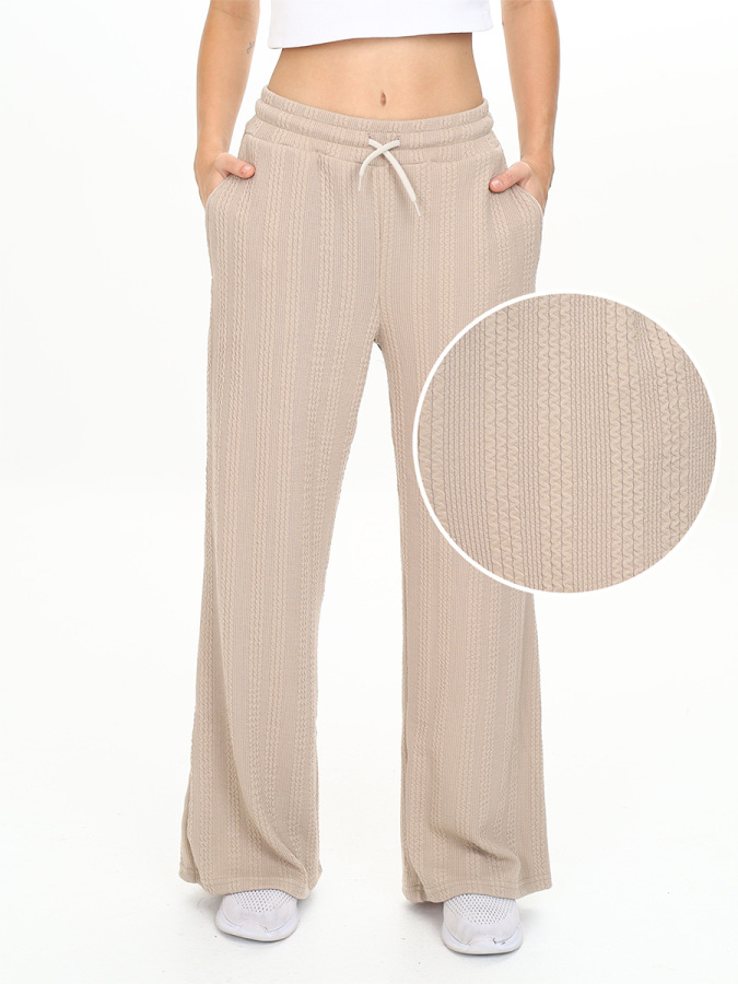 Girl's Wide Leg Beige Basic Sweatpants - 1
