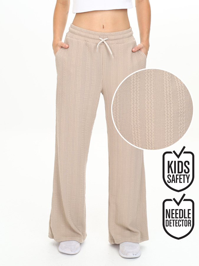 Girl's Wide Leg Beige Basic Sweatpants - 1
