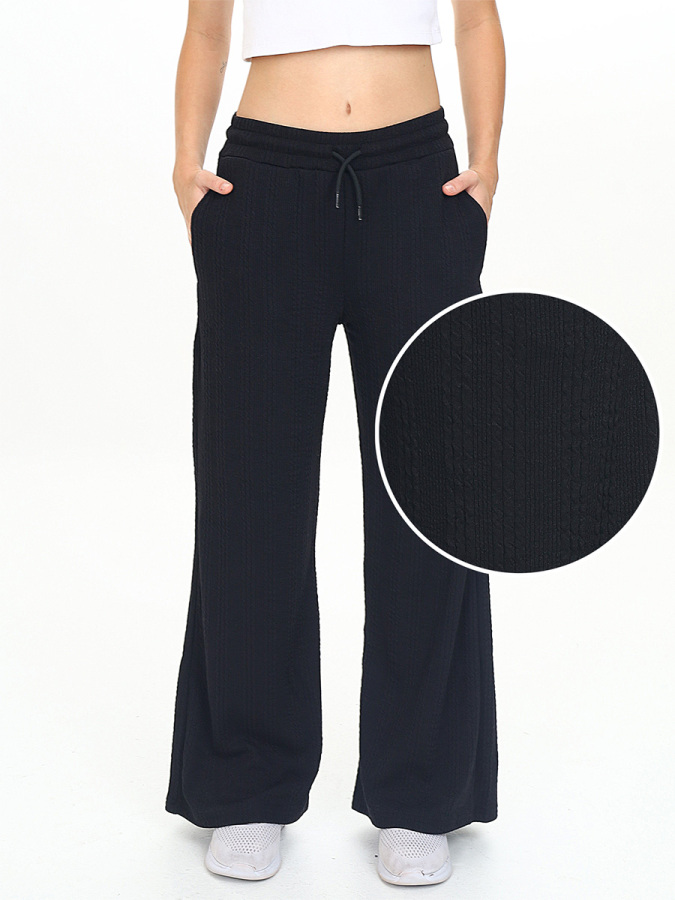 Girl's Wide Leg Black Basic Sweatpants - 1