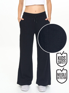 Girl's Wide Leg Black Basic Sweatpants - 1