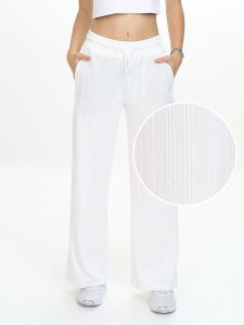 Girl's Wide Leg Ecru Basic Sweatpants - 1