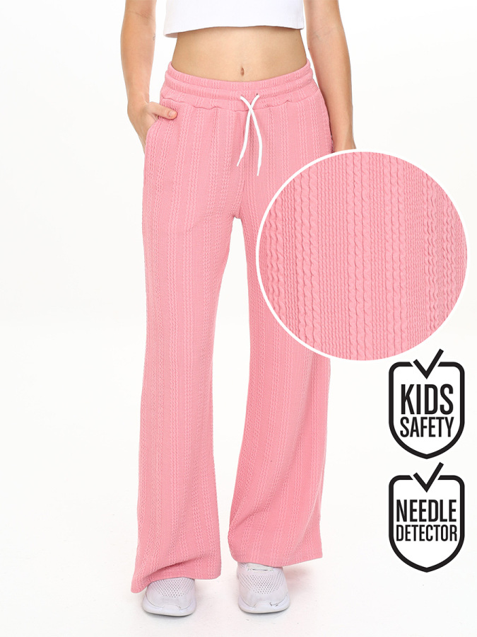 Girl's Wide Leg Pink Basic Sweatpants - 1