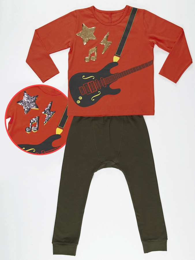 Gitarist Erkek Çocuk T-shirt Pantolon Takım - 3