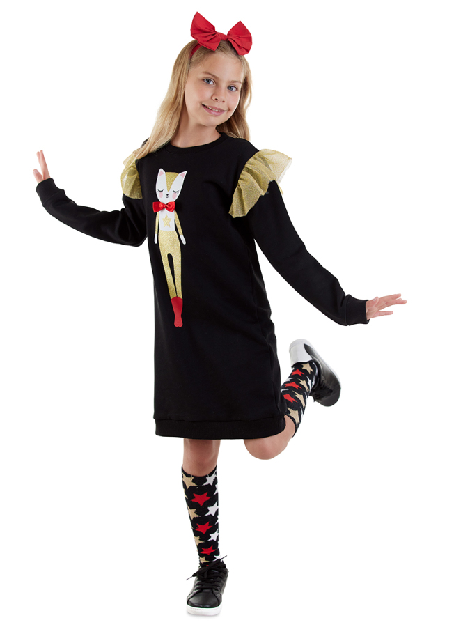 Glitter Cat Girl Black Dress - 1
