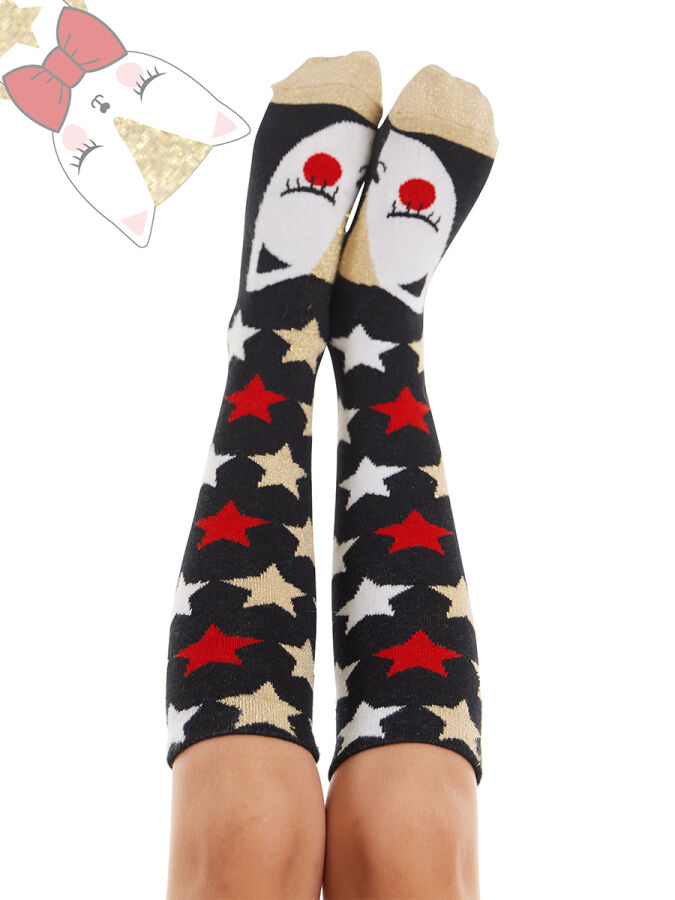 Glitter Cat Knee-Lenght Girl Socks - 1