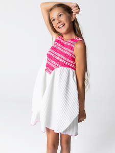 Göğsü İşlemeli Kolsuz Pileli Kız Çocuk Elbise - SheShe