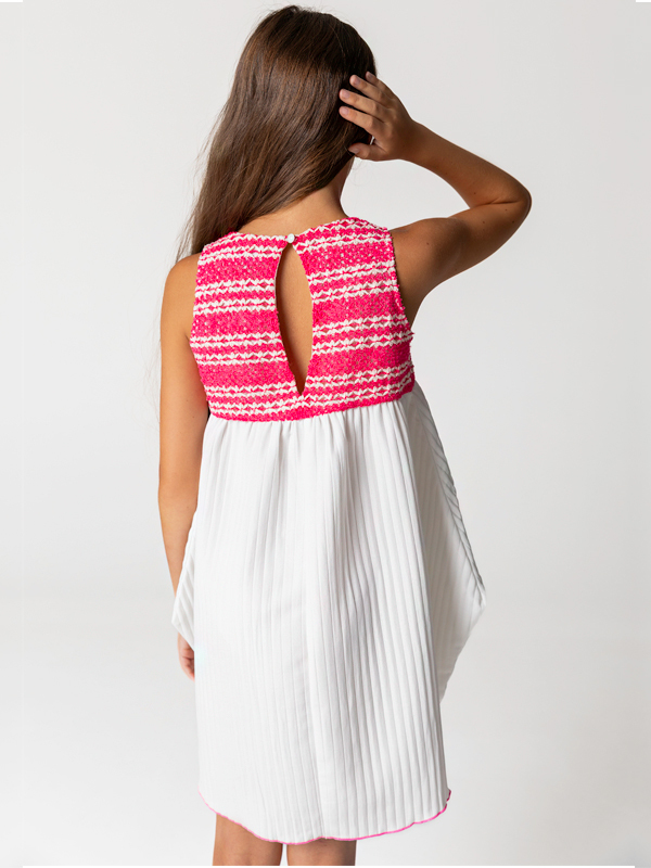 Göğsü İşlemeli Kolsuz Pileli Kız Çocuk Elbise - 2