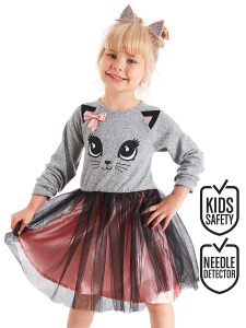 Grey Kitty Dress - Denokids