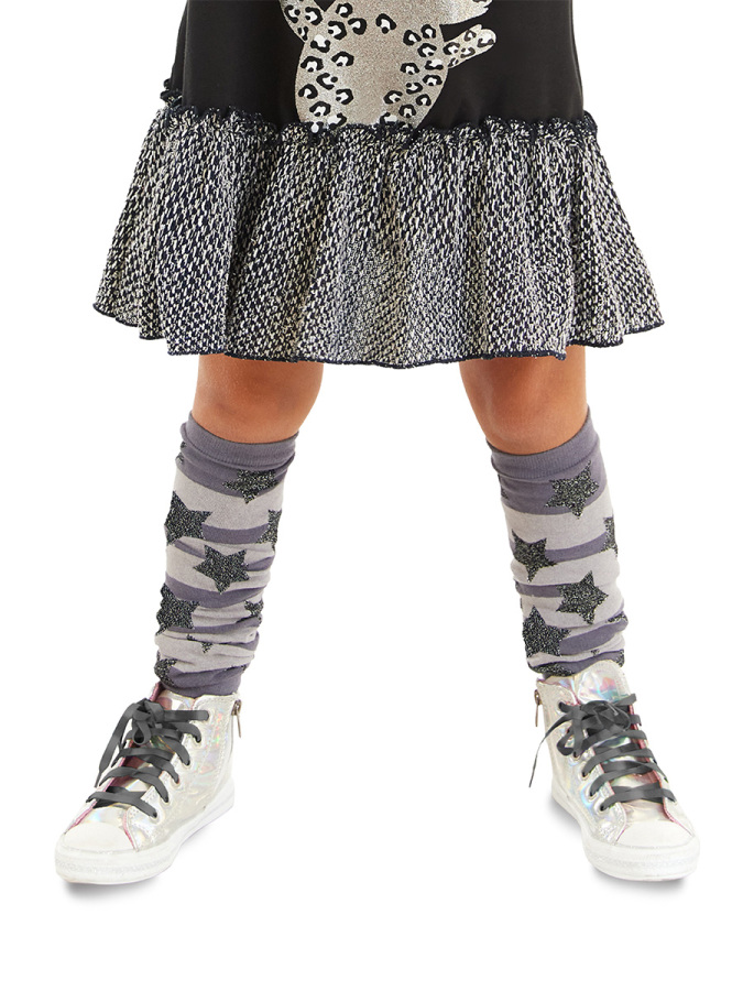 Grey Striped Girl Leg Warmer - 1