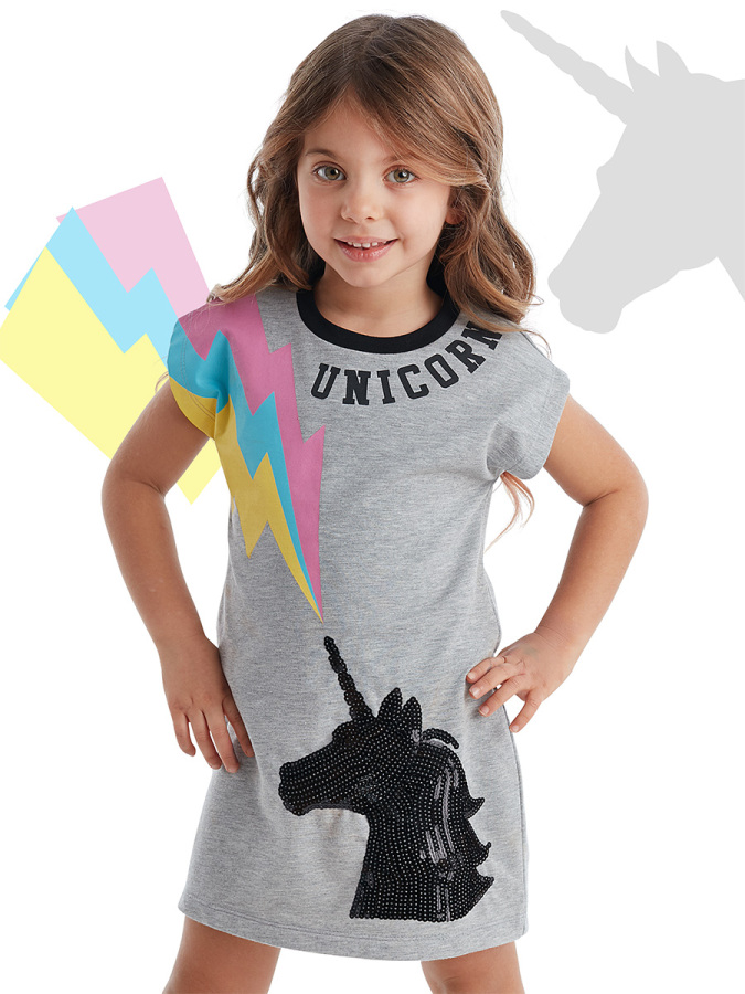 Grey Unicorn Girl Dress - 1