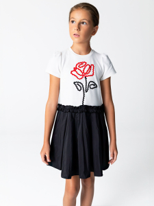 Gül Desenli Örme Üst Tafta Etek Elbise - SheShe