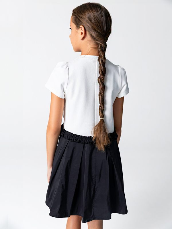 Gül Desenli Örme Üst Tafta Etek Elbise - 2