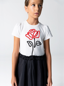 Gül Desenli Örme Üst Tafta Etek Elbise - 3