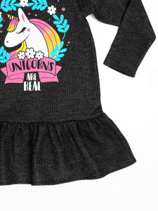 Gümüş Simli Unicorn Kız Elbise - 6