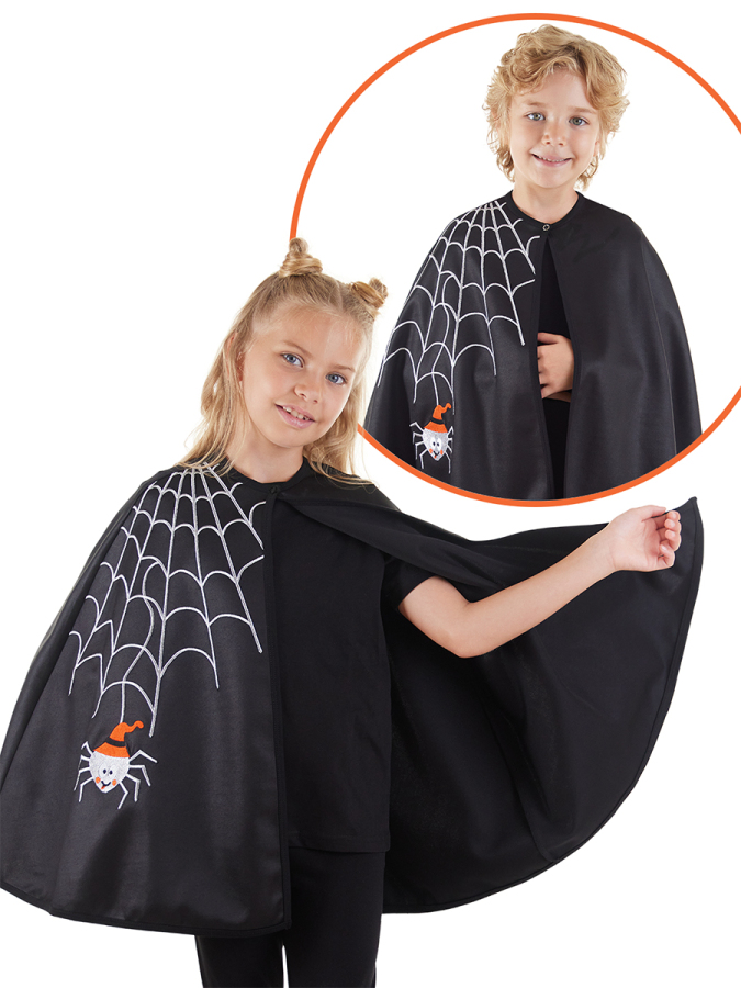 Halloween Cadılar Bayramı Kostümü Unisex Çocuk Siyah Pelerin - 1