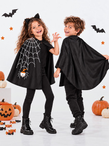 Unisex Çocuk Halloween Siyah Pelerin Tek Beden - Denokids