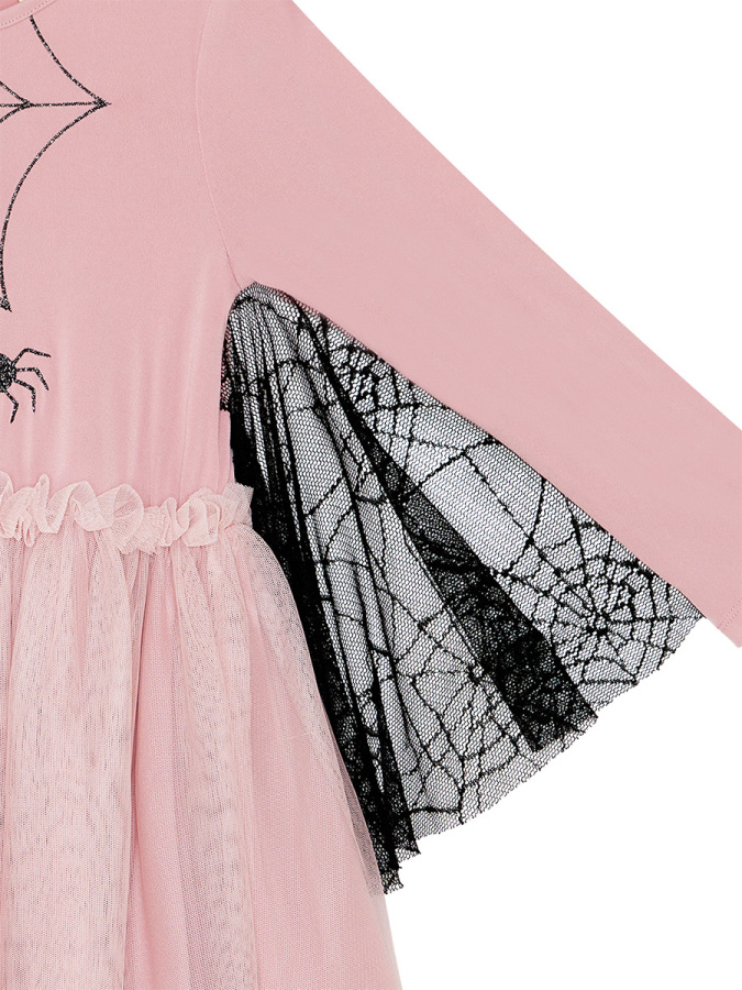 Halloween Örümcek Pembe Tüllü Kız Çocuk Elbise - 6