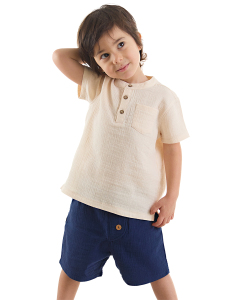 Handsome Muslin Boy Shirt&Shorts Set - Denokids