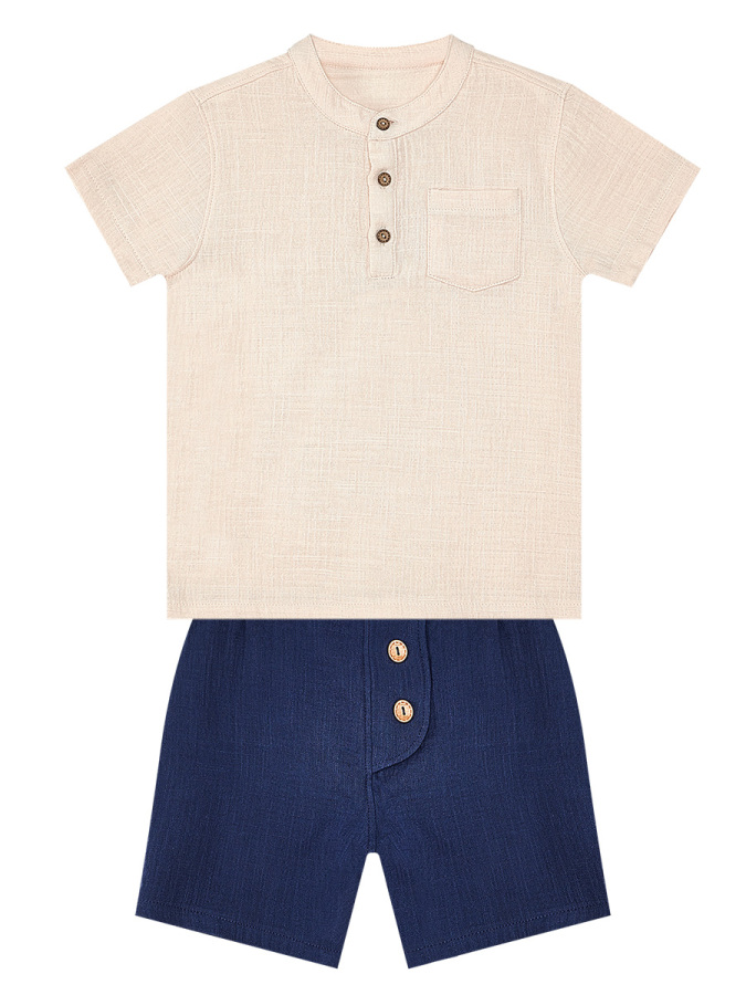 Handsome Muslin Boy Shirt&Shorts Set - 4