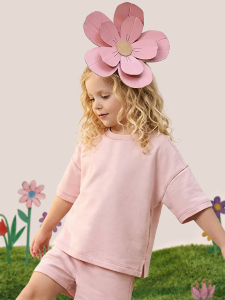Pembe Bisiklet Yaka Oversize T-shirt Kız Çocuk %100 Pamuk - MSHB&G