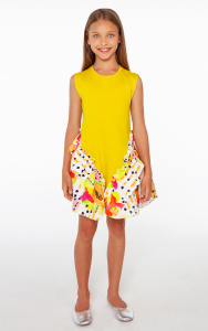 Hardal Rengi Örme Etek Ucu Desenli Kız Elbise - SheShe