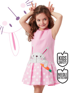 Havuç Delisi Kız Çocuk Pembe Kolsuz Yazlık Kabarık Puantiyeli Elbise - Denokids