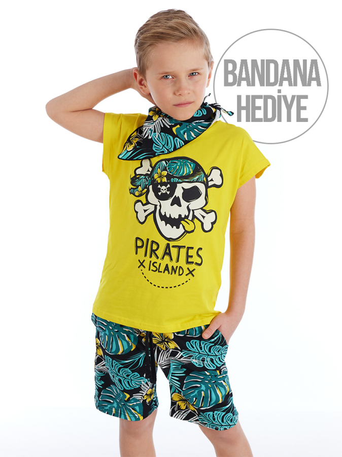 Hawaii Erkek Çocuk T-shirt Şort Bandana Takım - 1