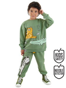 Hayvanlar Erkek Çocuk Haki Eşofman Takım - Denokids
