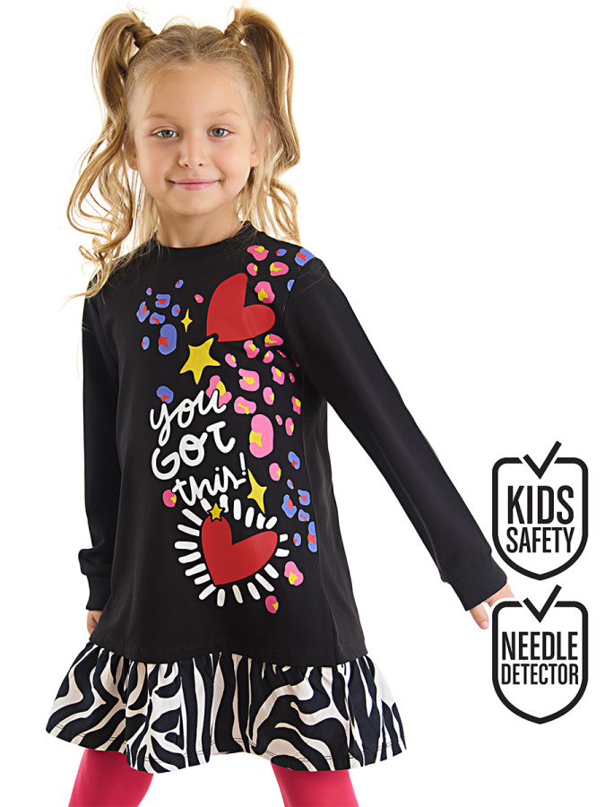 Heart Stickers Girl Black Dress - 1