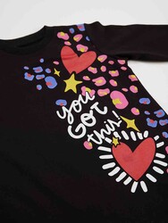Heart Stickers Girl Black Dress - Thumbnail
