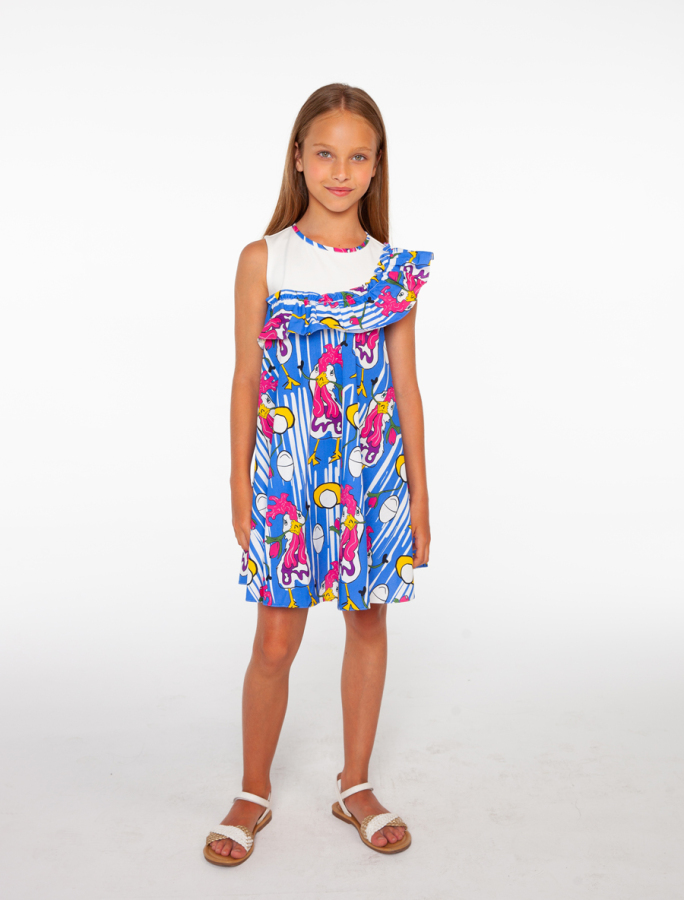 Horoz Desenli, Rahat Kalıp Kız Çocuk Elbise - 1