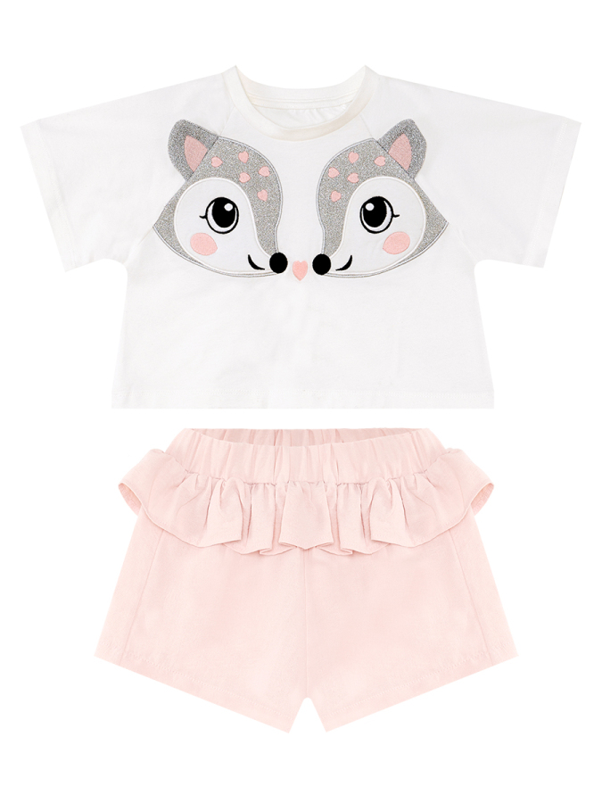 İkiz Ceylan Kız Çocuk Yazlık Crop T-shirt Fırfırlı Şort Takım - 4