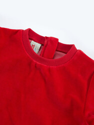 İkiz Geyik Kız Kadife Kırmızı Yılbaşı Elbise - Thumbnail