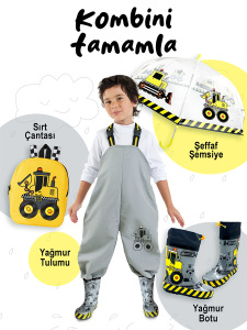 İnşaat Aracı Erkek Çocuk Su Geçirmez Yağmur Tulumu - 3