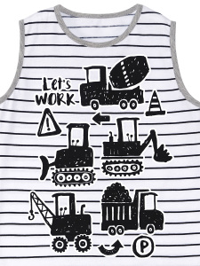 İnşaat Aracı Erkek Çocuk Yazlık Çizgili T-shirt Kapri Şort Takım - 8